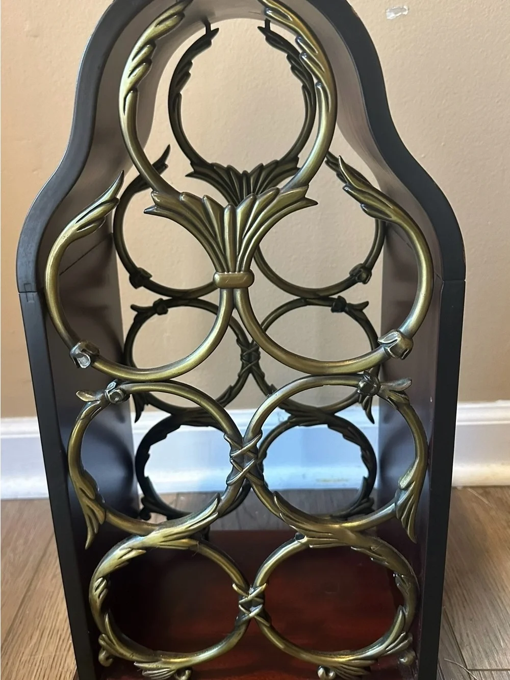BOMBAY CO - 7 Bottle Table Top Wine Rack Vintage Cherry Wood & Brass 2000